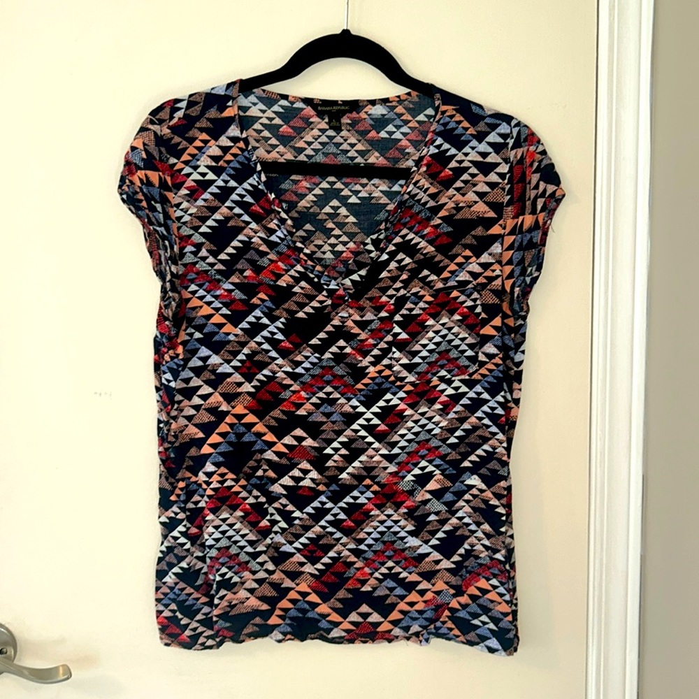 Banana Republic Navy Cool Neutral Printed Geometric Woven Shirt Women’s Size L